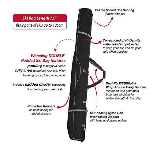 Athalon Padded Wheeling Double Ski Bag Buy Ski Travel Bags Online