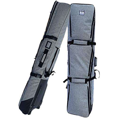 ZJDU Wheeled Padded Ski Bag Single/Double Board Skiing Travel Bag